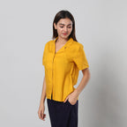 JOVIE 100% Viscose Top with Collar and Button Closure (Size-M, 60x96Cm) - Yellow