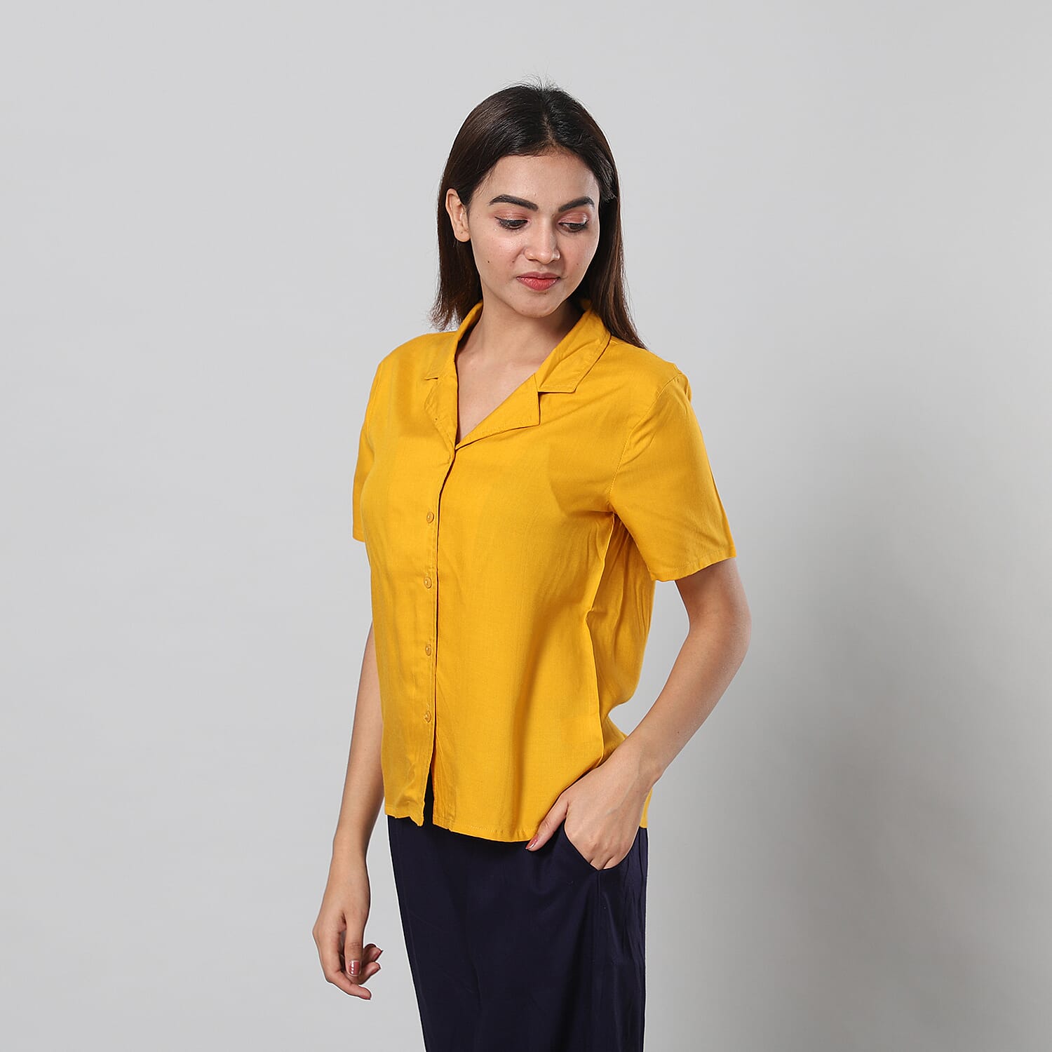 JOVIE 100% Viscose Top with Collar and Button Closure (Size-M, 60x96Cm) - Yellow 6084000 2