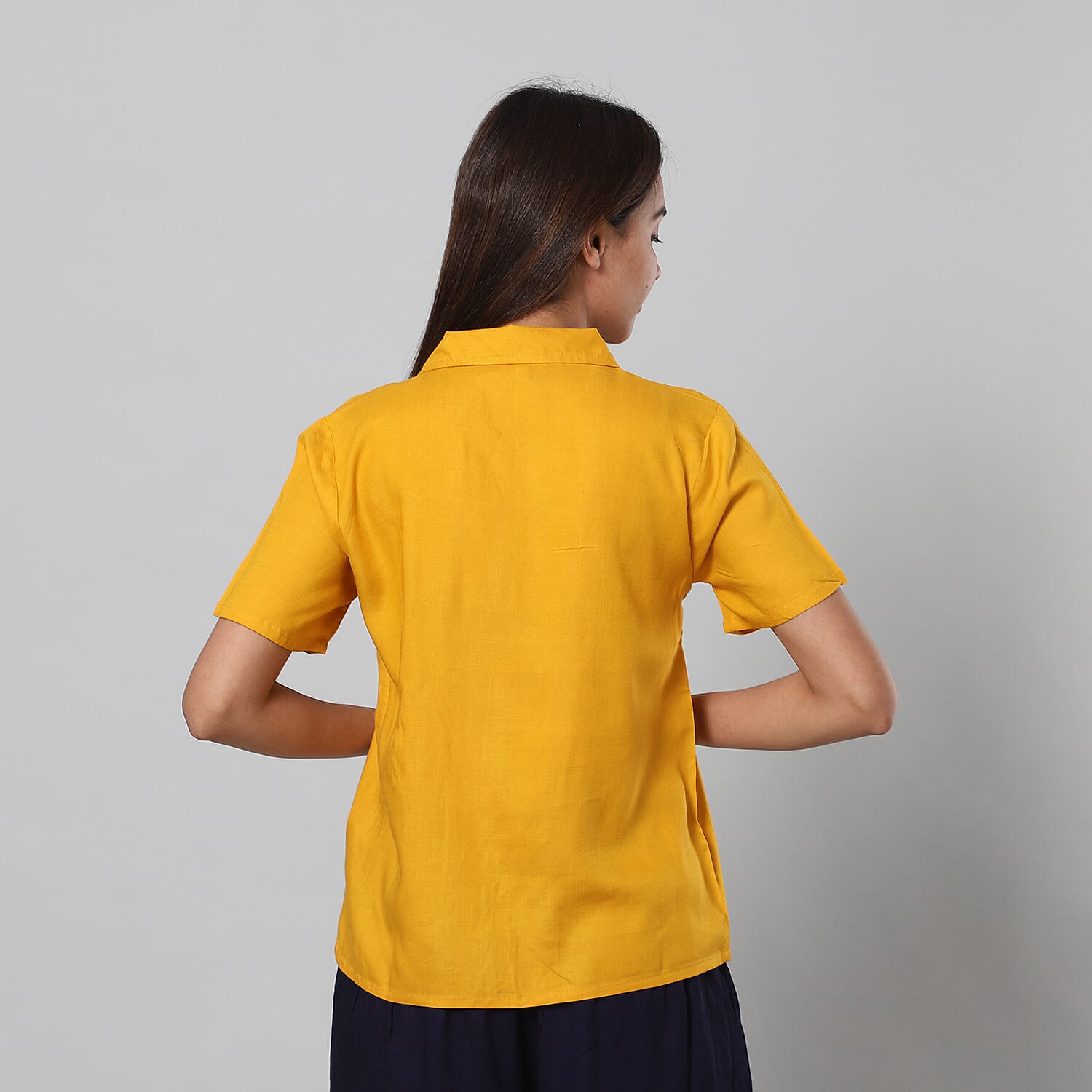 JOVIE 100% Viscose Top with Collar and Button Closure (Size-M, 60x96Cm) - Yellow 6084000 3