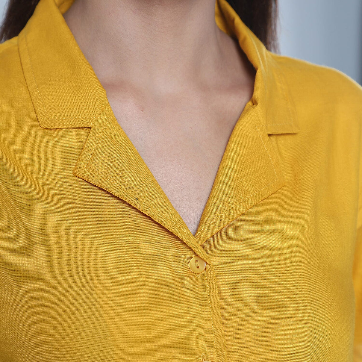 JOVIE 100% Viscose Top with Collar and Button Closure (Size-M, 60x96Cm) - Yellow 6084000 4