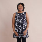 JOVIE Abstract Pattern Sleeveless A-Line Tunic (Size-L-XL, 16-20) - Black and White