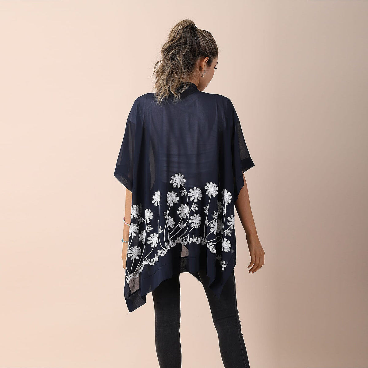 JOVIE Chiffon Embroidery Kimono - Navy 6300101 1