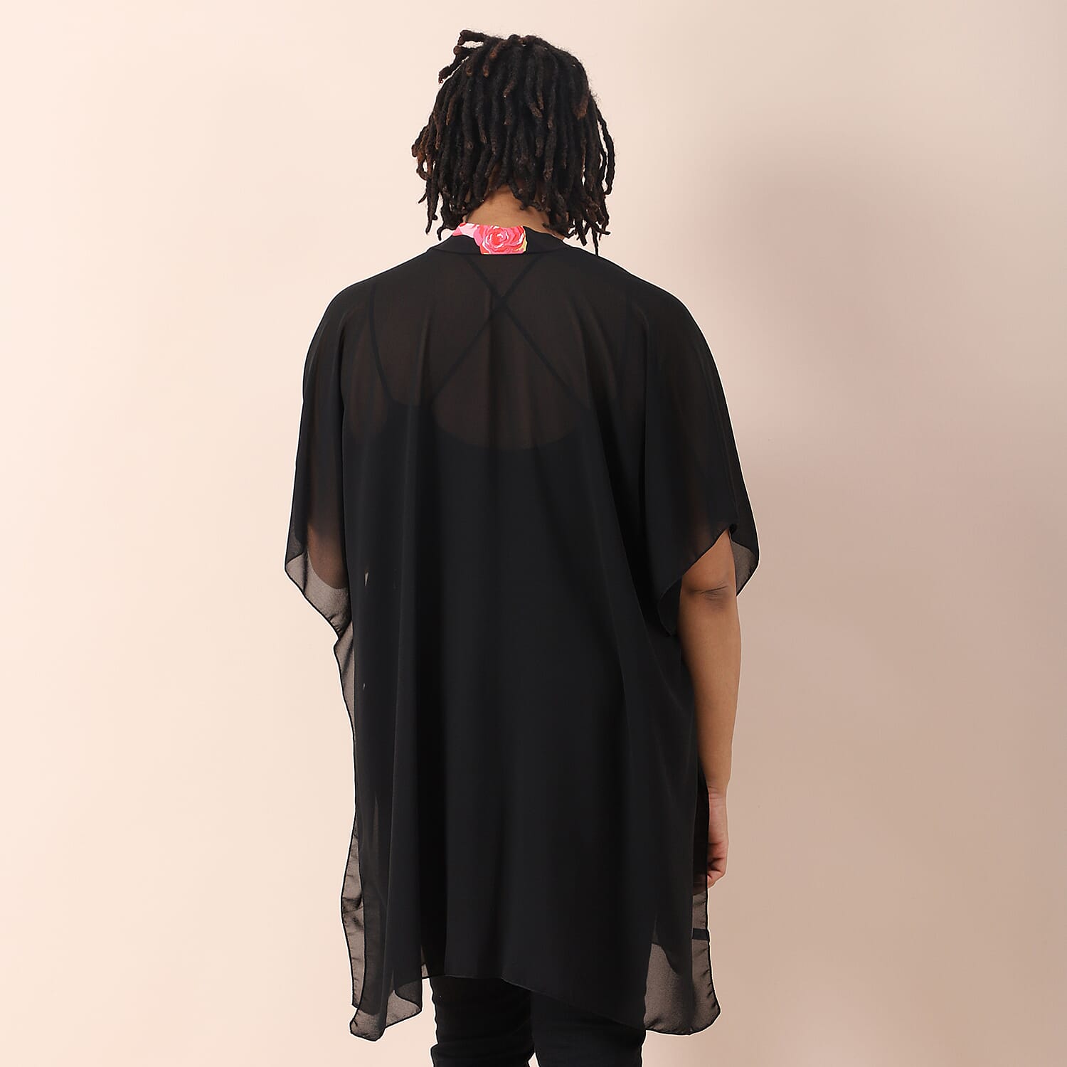 JOVIE Chiffon Kimono with Print Border in Black 6253871 1