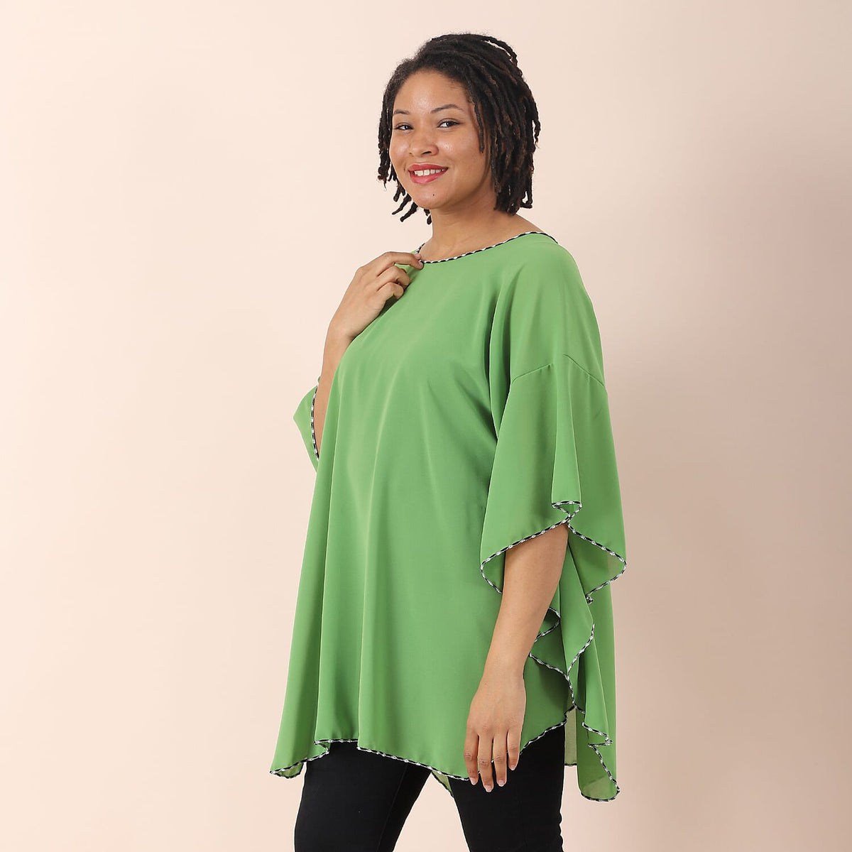 JOVIE Chiffon Solid Pattern Kaftan - Green 6262718 2