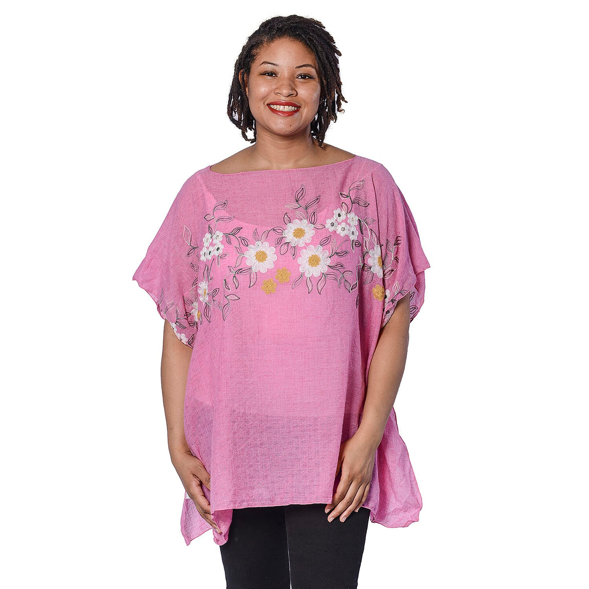 JOVIE Embroidered Flower Pattern Kaftan in Pink 6084255 0