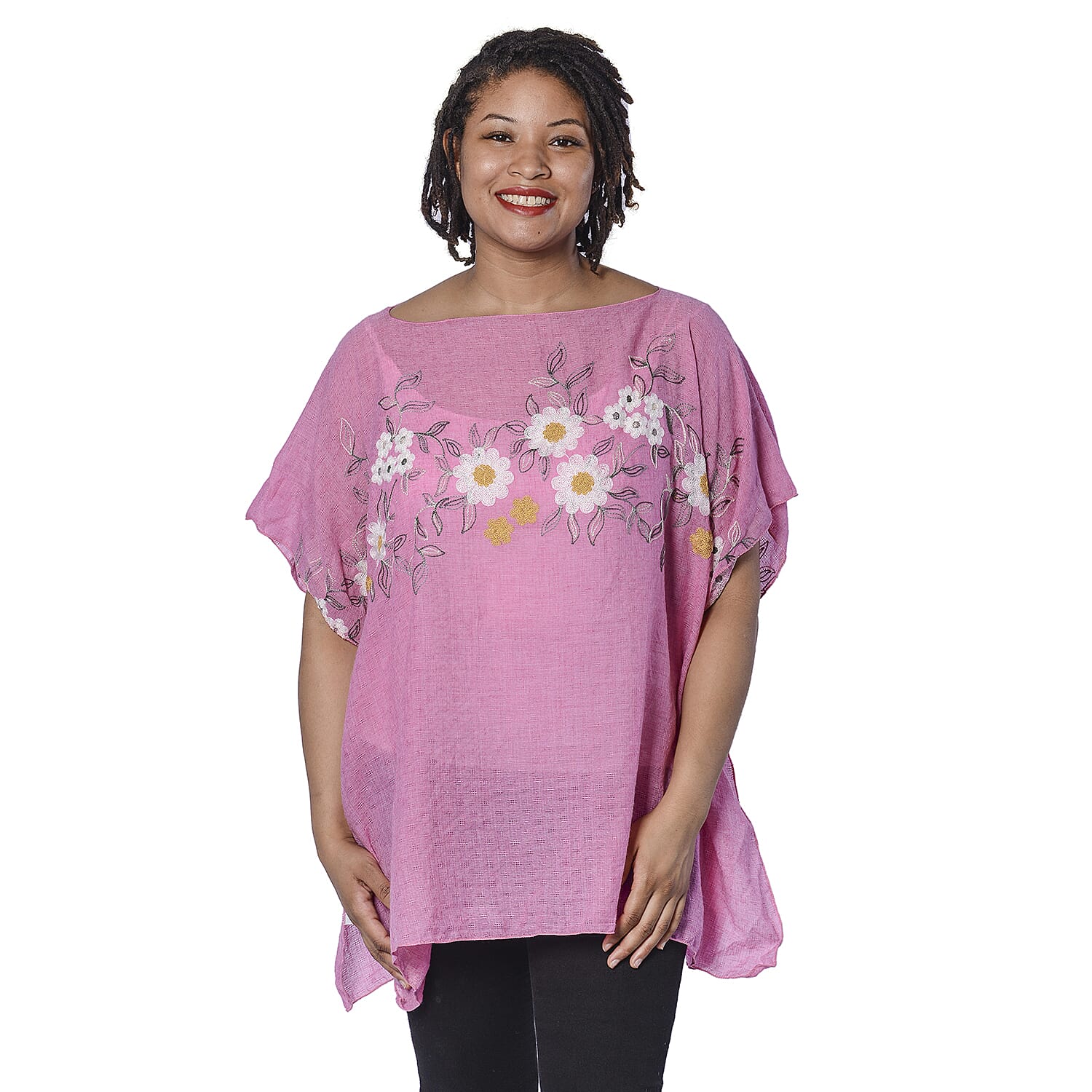 JOVIE Embroidered Flower Pattern Kaftan in Pink 6084255 0