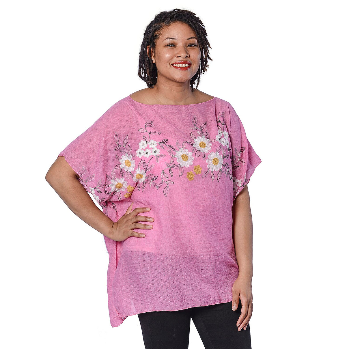 JOVIE Embroidered Flower Pattern Kaftan in Pink 6084255 3