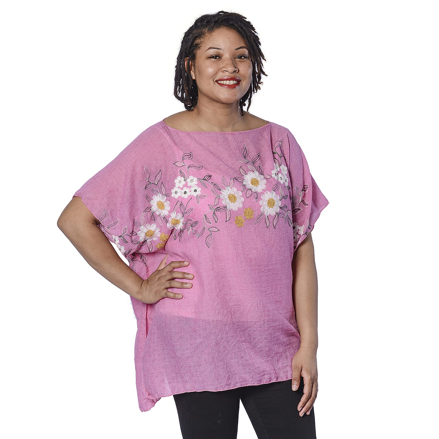 JOVIE Embroidered Flower Pattern Kaftan in Pink 6084255 3