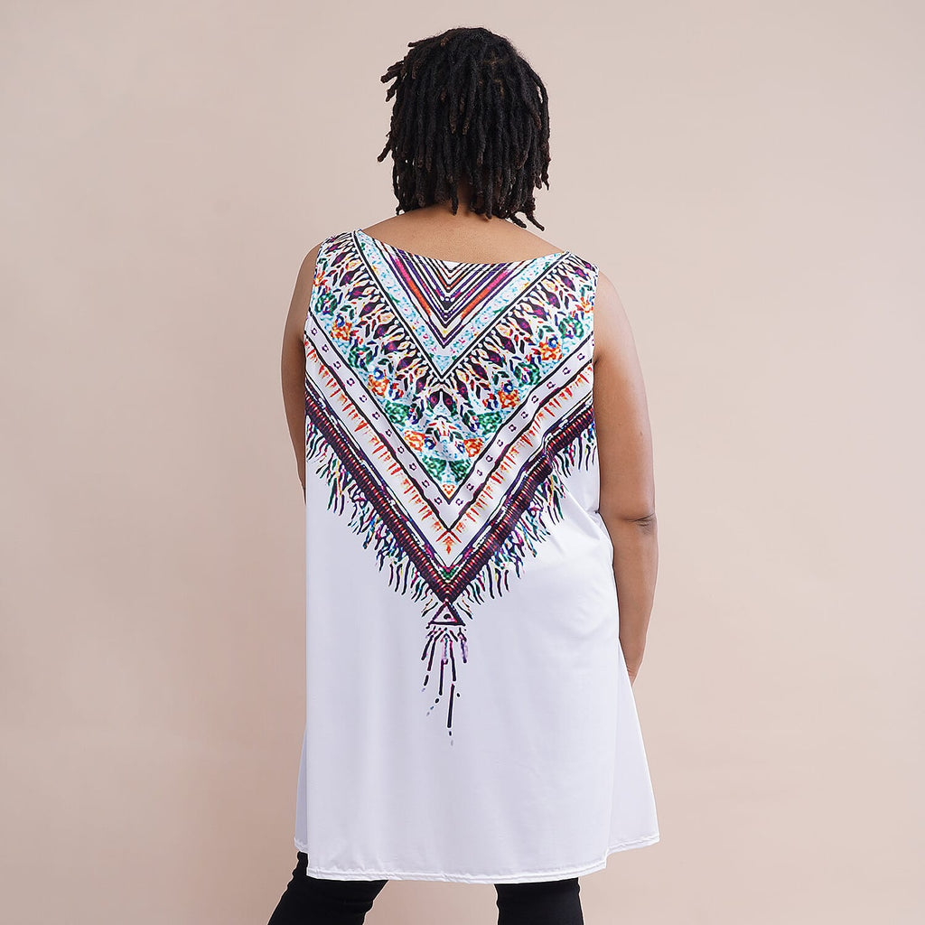 JOVIE Embroidery Print Sleeveless A-Line Women Tunic (Size-L-XL, 16-20) - White