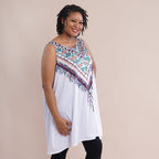 JOVIE Embroidery Print Sleeveless A-Line Women Tunic (Size-L-XL, 16-20) - White