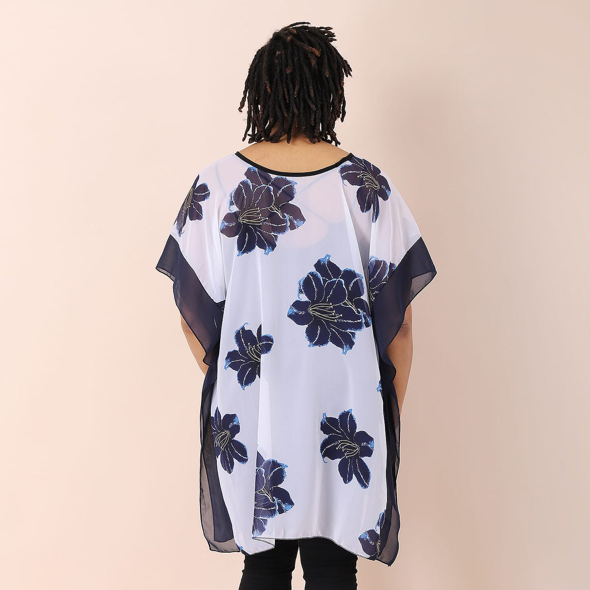 JOVIE Floral Printed Chiffon Kaftan - Navy and White 6271675 1