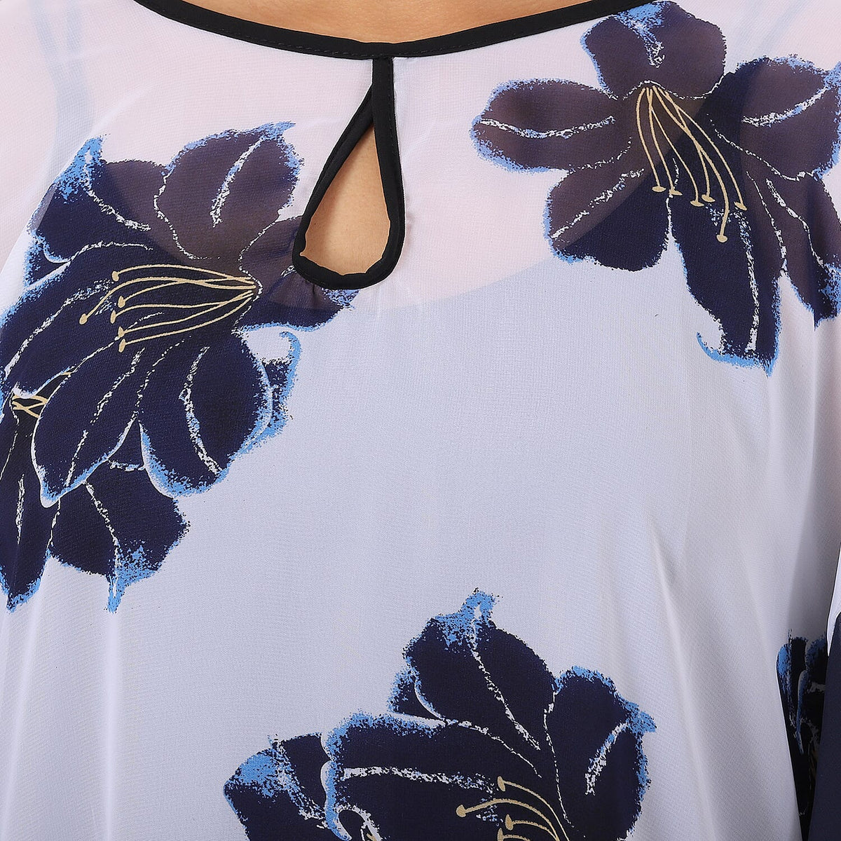 JOVIE Floral Printed Chiffon Kaftan - Navy and White 6271675 3