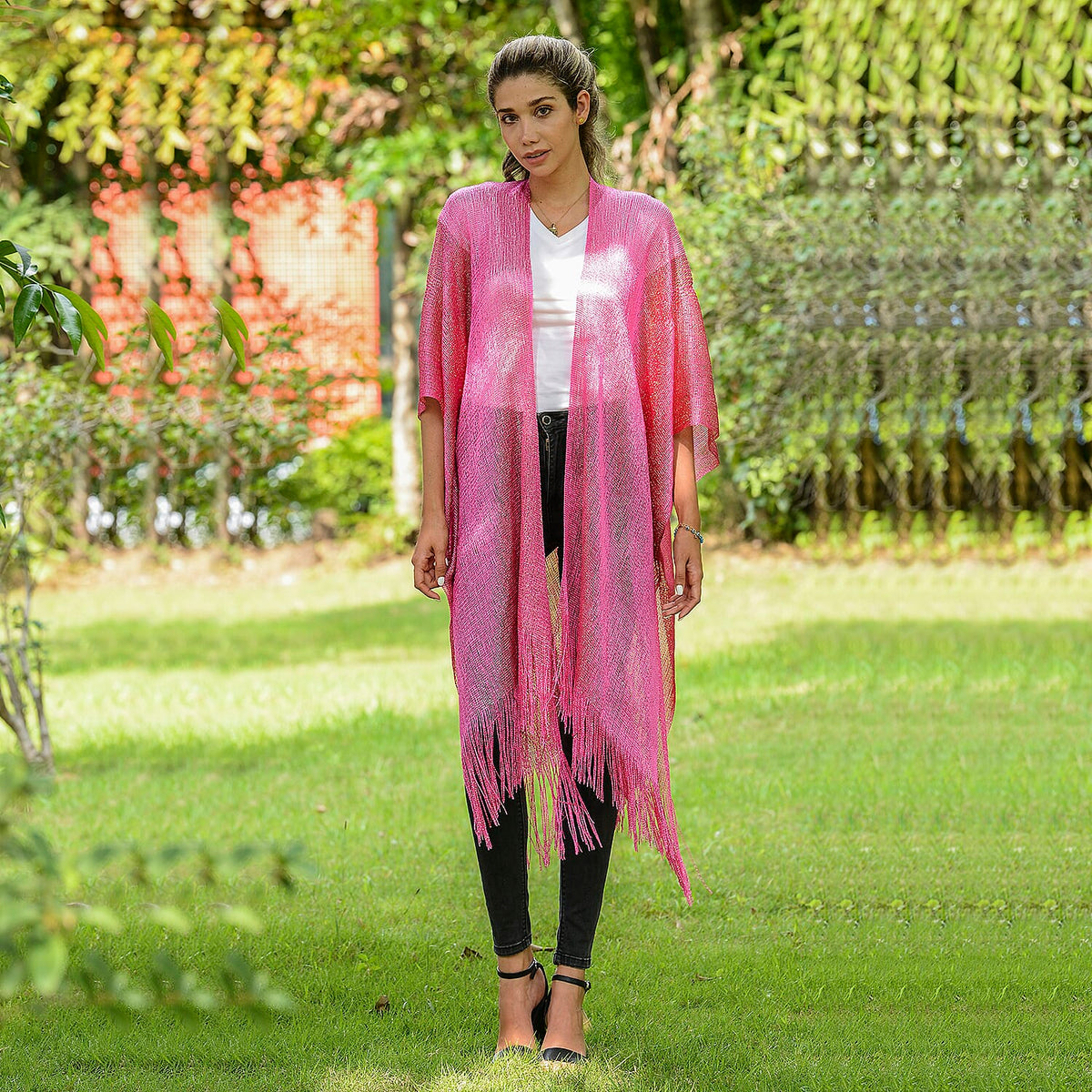 JOVIE Lurex Kimono With Tassel Detailing - Pink 6243969 0