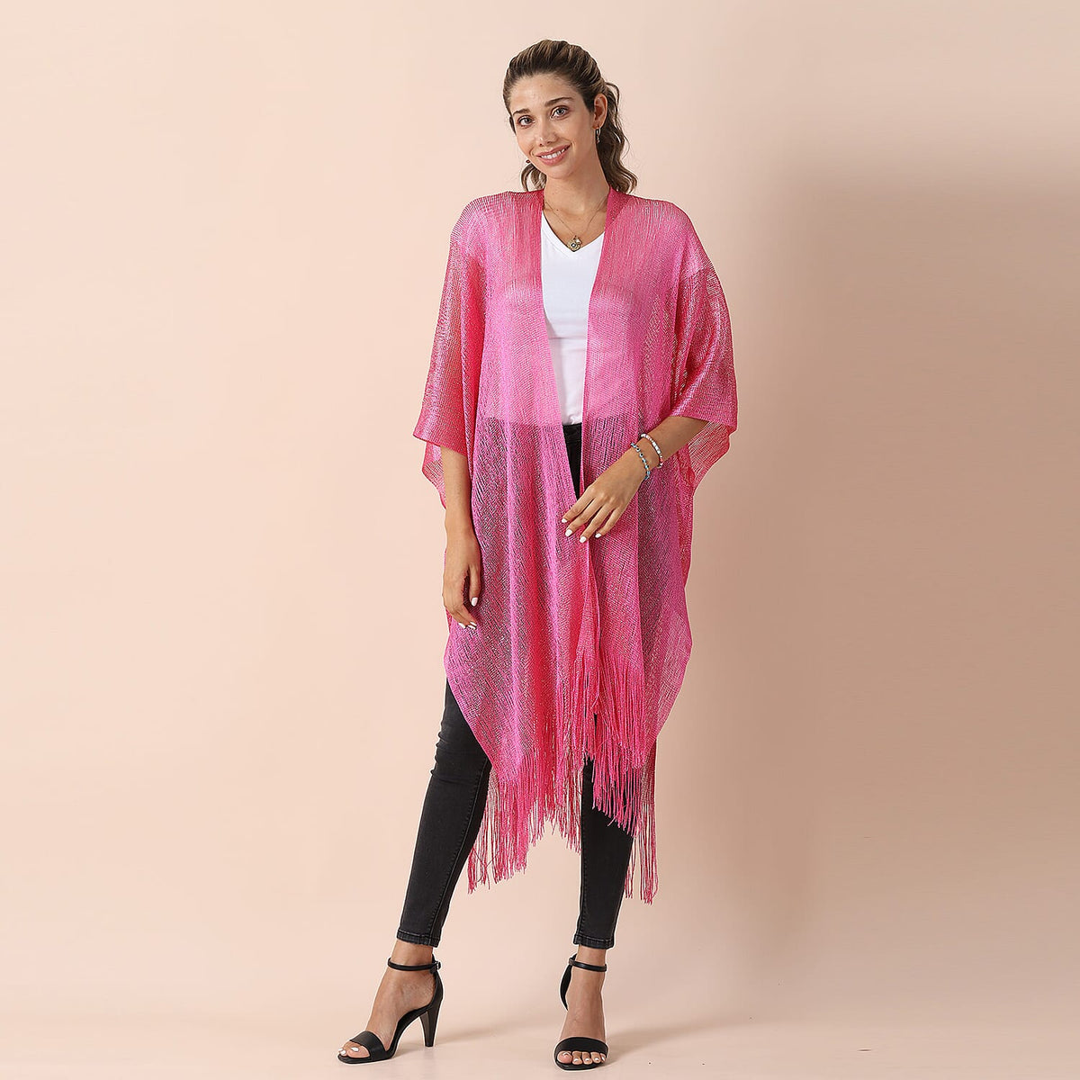 JOVIE Lurex Kimono With Tassel Detailing - Pink 6243969 3