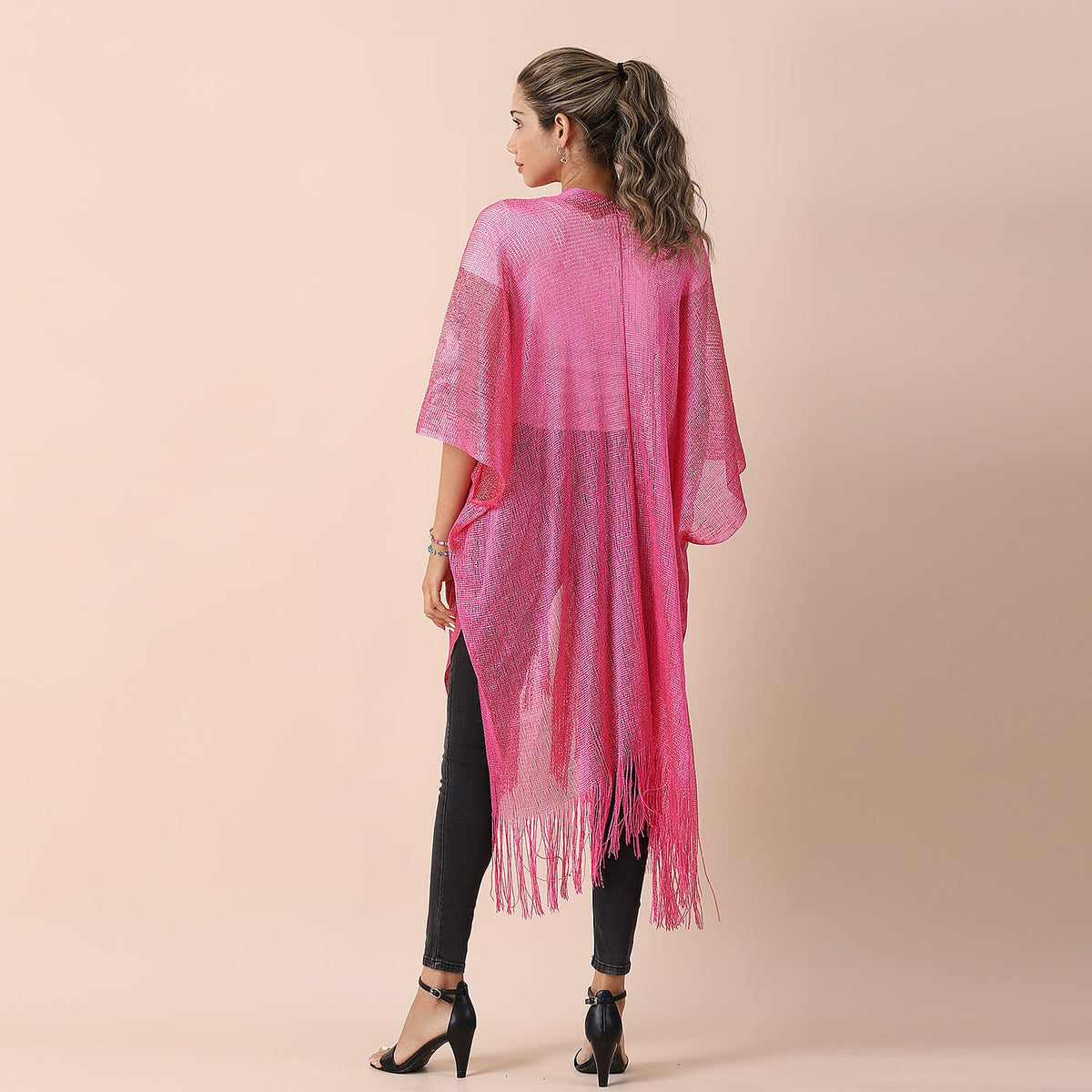 JOVIE Lurex Kimono With Tassel Detailing - Pink 6243969 4