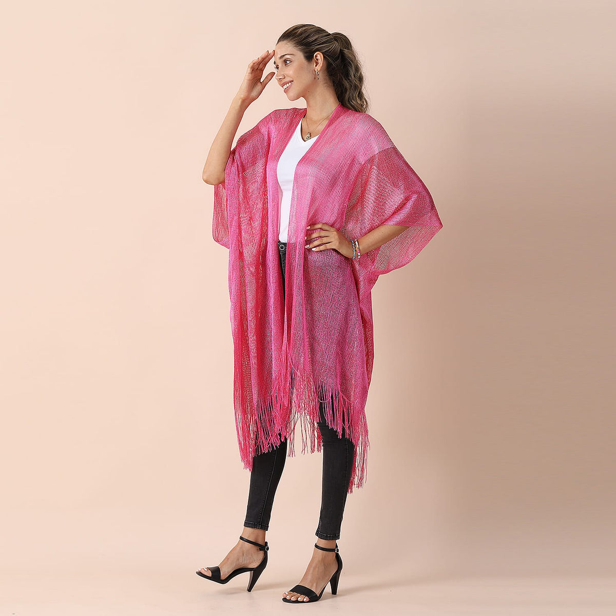 JOVIE Lurex Kimono With Tassel Detailing - Pink 6243969 5