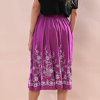 JOVIE Miss Collection 100%Viscose Embroidered Elastic Band Skirt Adorned with Floral Embroidery (Size M-L,8-16) - Purple & Light Purple