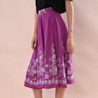 JOVIE Miss Collection 100%Viscose Embroidered Elastic Band Skirt Adorned with Floral Embroidery (Size M-L,8-16) - Purple & Light Purple
