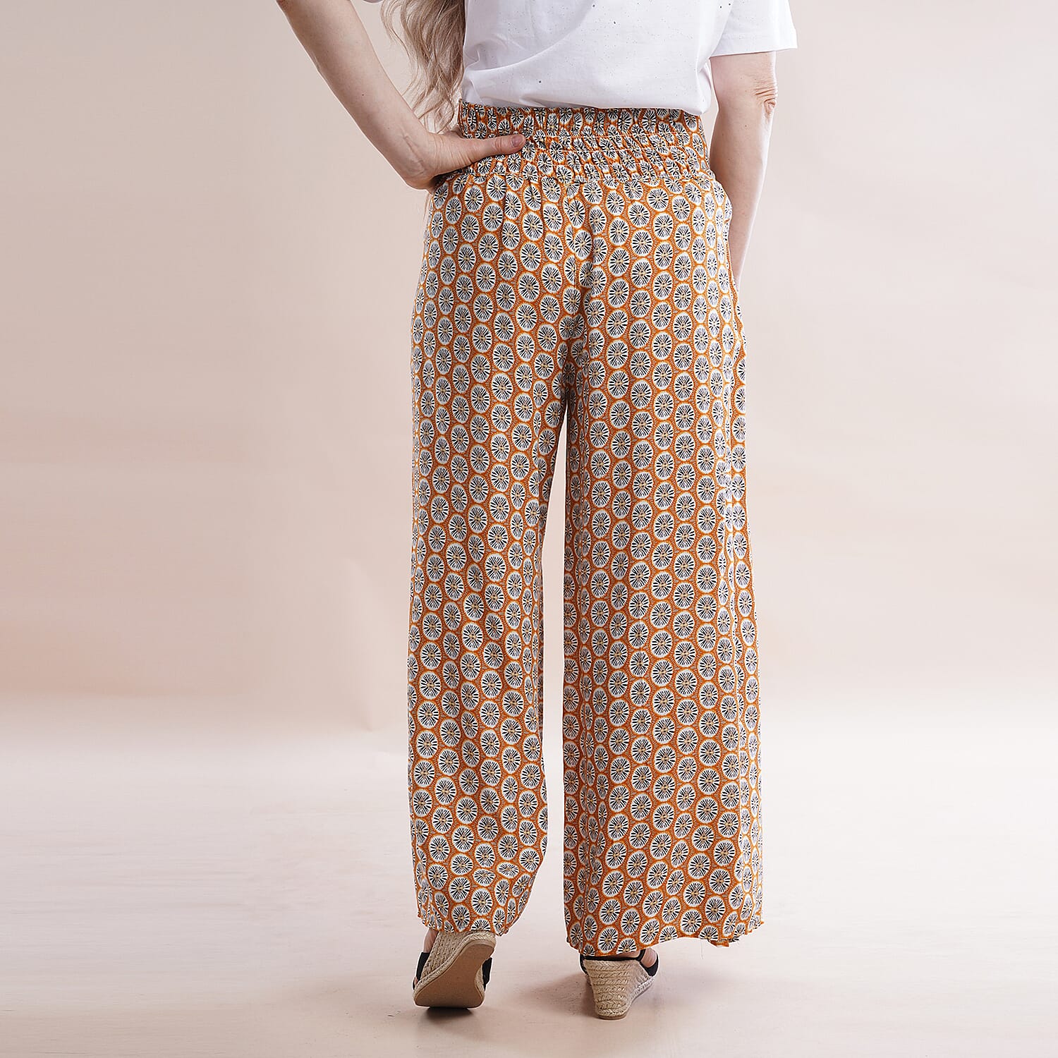 JOVIE Miss Collection Viscose Printed Pattern Trousers- Yellow 6342672 1