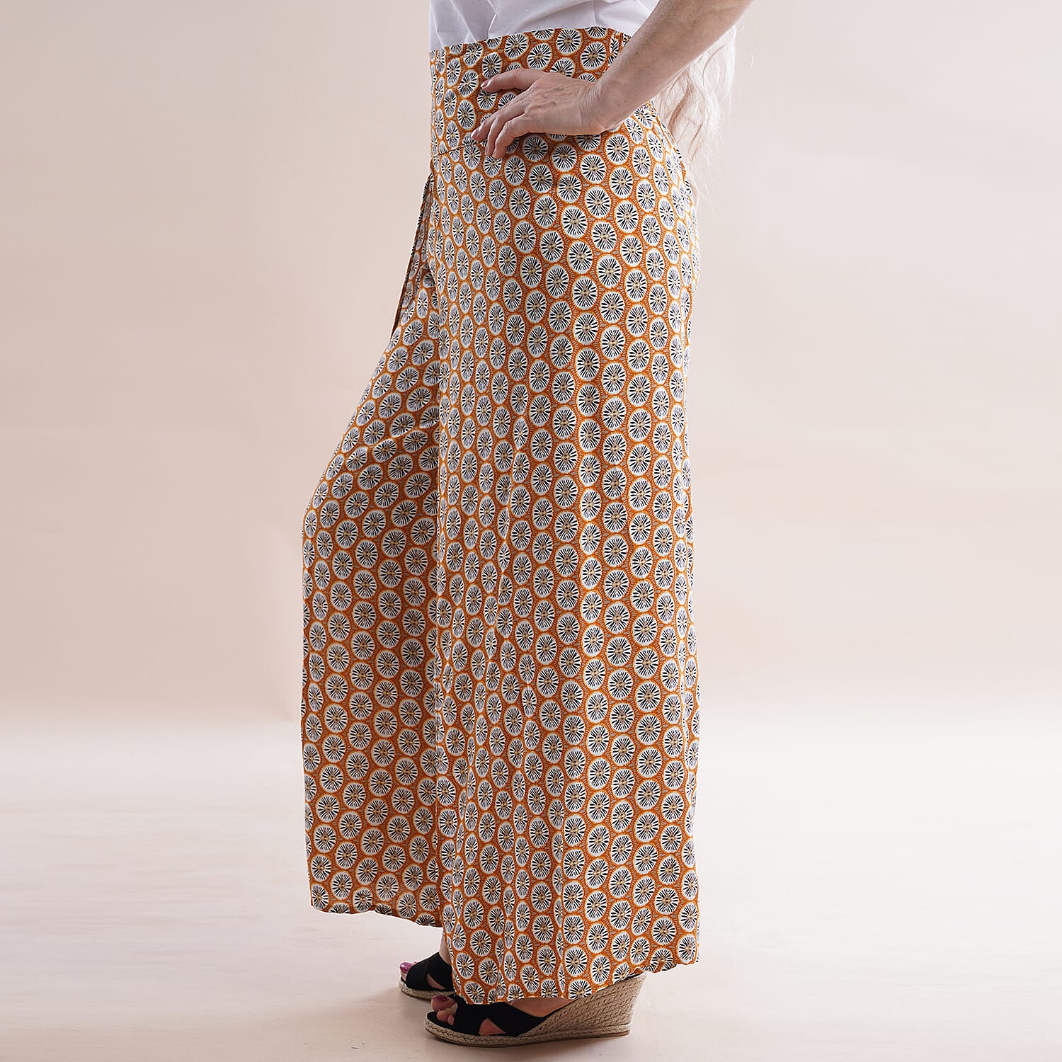 JOVIE Miss Collection Viscose Printed Pattern Trousers- Yellow 6342672 2