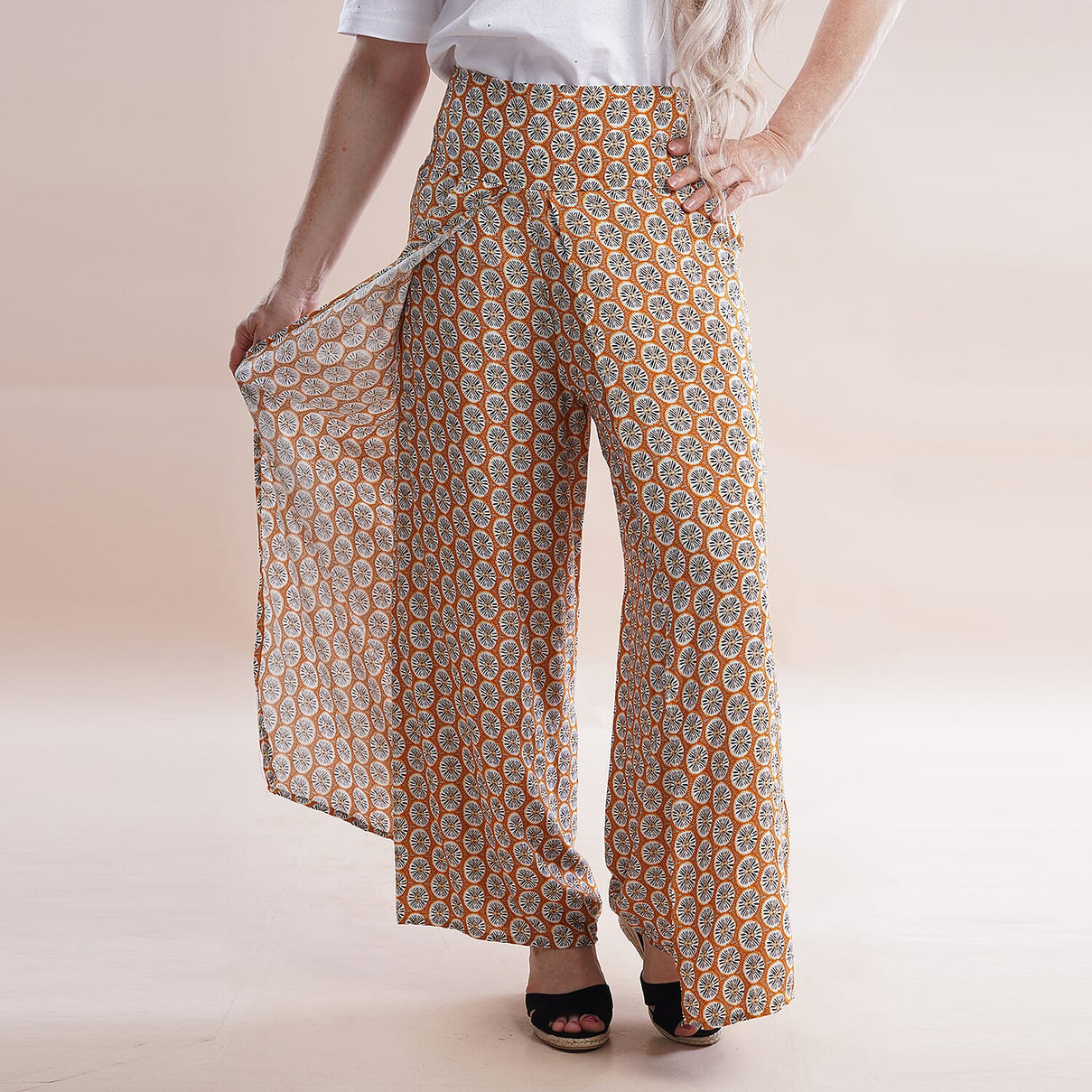JOVIE Miss Collection Viscose Printed Pattern Trousers- Yellow 6342672 3