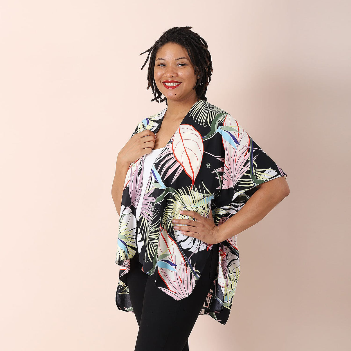 JOVIE Printed Pattern V-Neckline Kimono 6250813 2