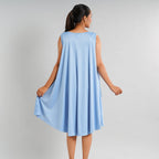 Women Sleeveless Umbrella Dress with Pocket (One Size) - Sky Blue