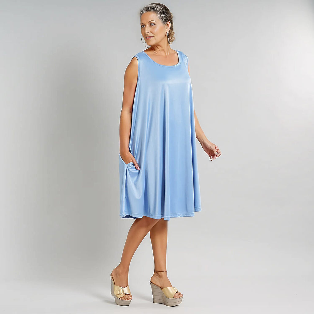 Women Sleeveless Umbrella Dress with Pocket (One Size) - Sky Blue