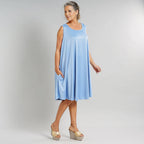 Women Sleeveless Umbrella Dress with Pocket (One Size) - Sky Blue