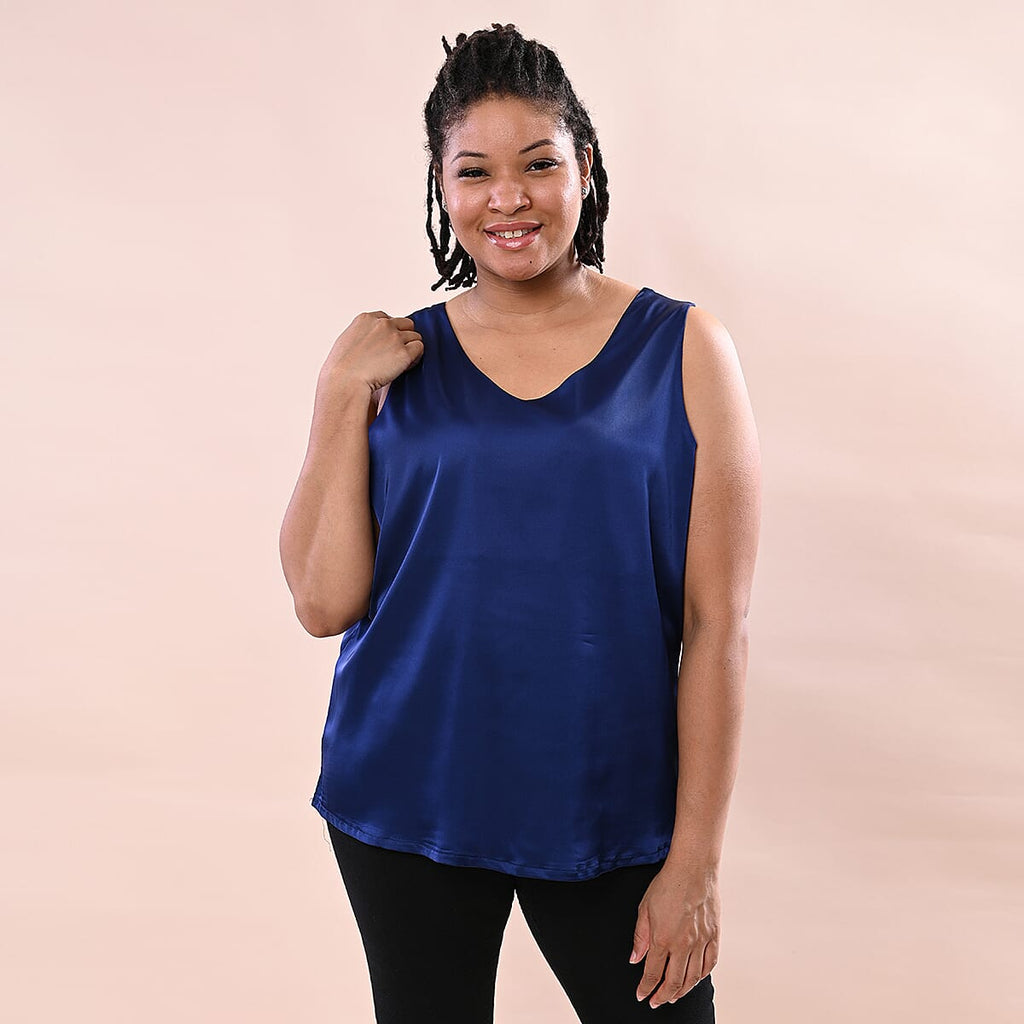 JOVIE Solid Colour Satin Vest (Size up to 18; 56x68cm) - Navy