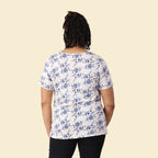 JOVIE V Neck Short Sleeved Floral Pattern Jersey Print Top (Size L - 16-18) - Beige - Blue