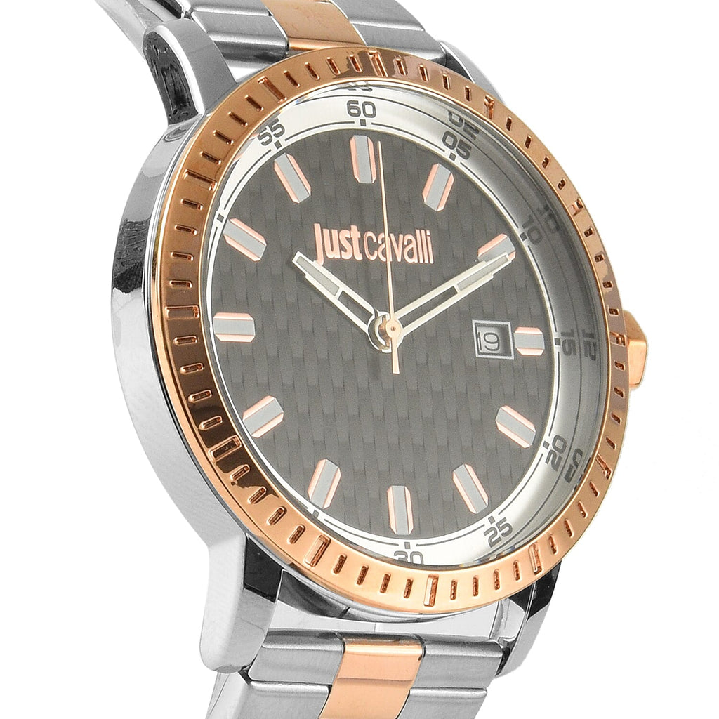 JUST CAVALLI Water Resistant Black Dial Two Tone Watch with Stainless Steel Chain Strap