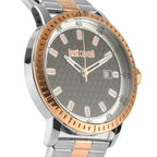JUST CAVALLI Water Resistant Black Dial Two Tone Watch with Stainless Steel Chain Strap