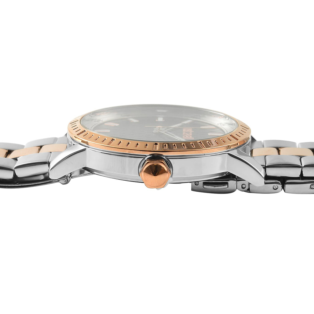 JUST CAVALLI Water Resistant Black Dial Two Tone Watch with Stainless Steel Chain Strap