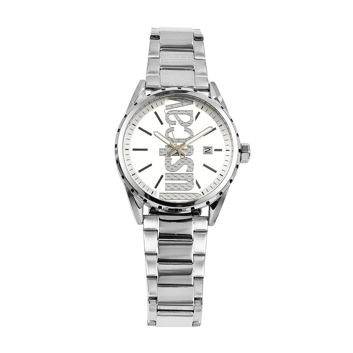 JUST CAVALLI Water Resistant White Dial Watch with Stainless Steel Chain Strap 7735533 0