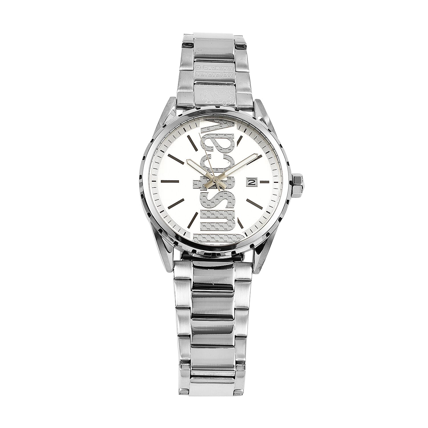 JUST CAVALLI Water Resistant White Dial Watch with Stainless Steel Chain Strap 7735533 0