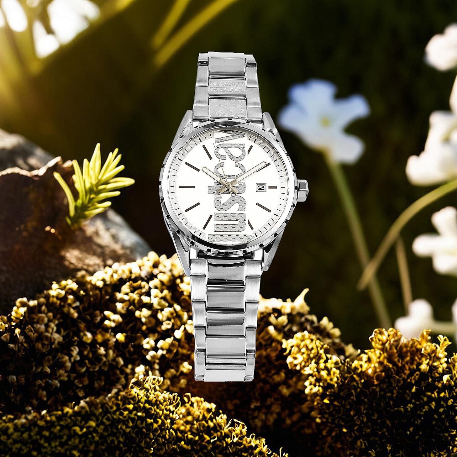 JUST CAVALLI Water Resistant White Dial Watch with Stainless Steel Chain Strap 7735533 2