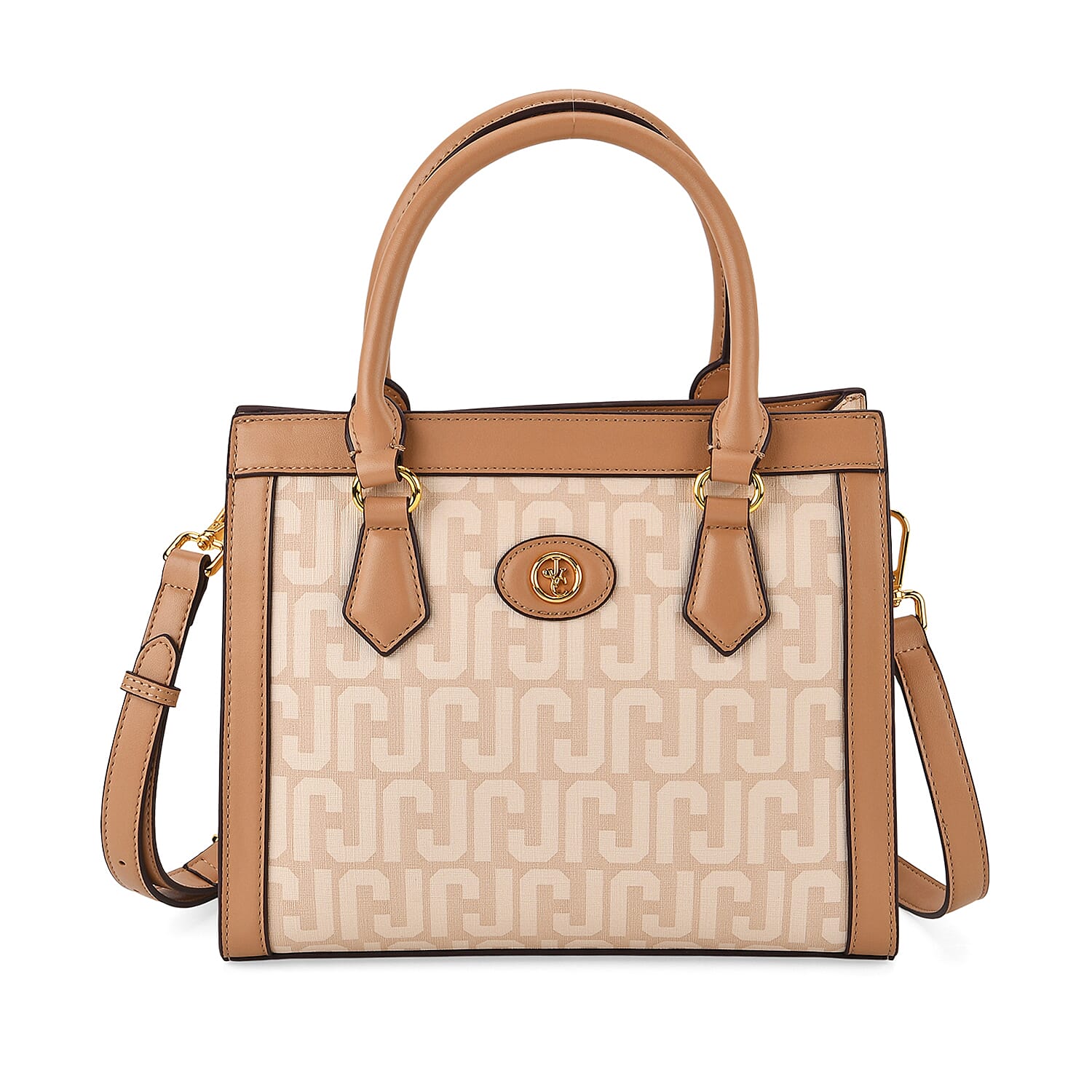 JVC Milano Monogram Mini Tote with Top Handles - Ivory &amp; Brown 8231335 0