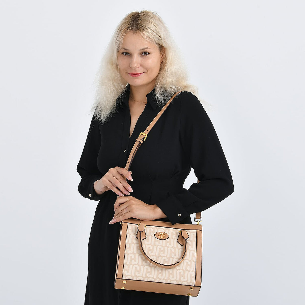 JVC Milano Monogram Mini Tote with Top Handles - Ivory &amp; Brown 8231335 3