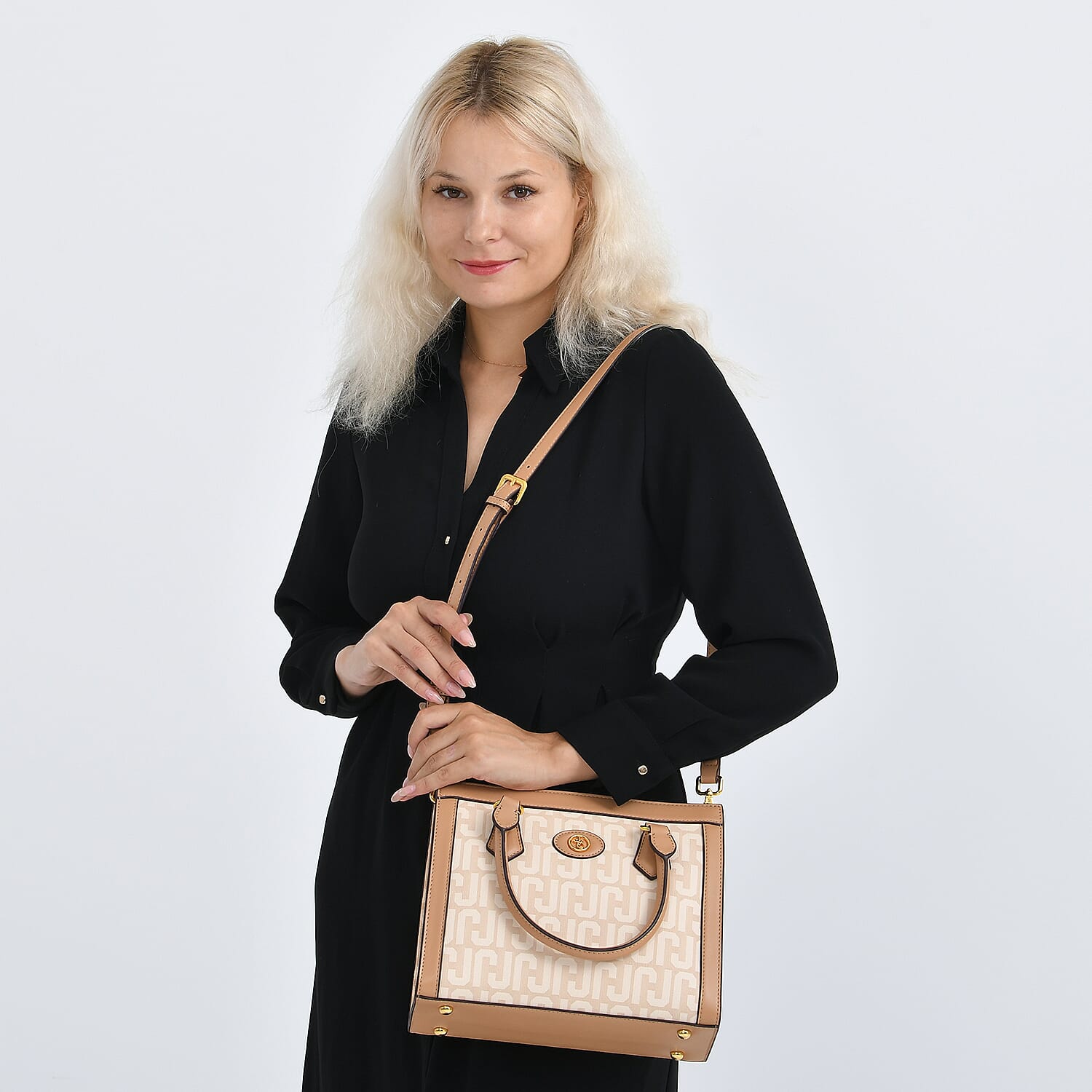 JVC Milano Monogram Mini Tote with Top Handles - Ivory &amp; Brown 8231335 3