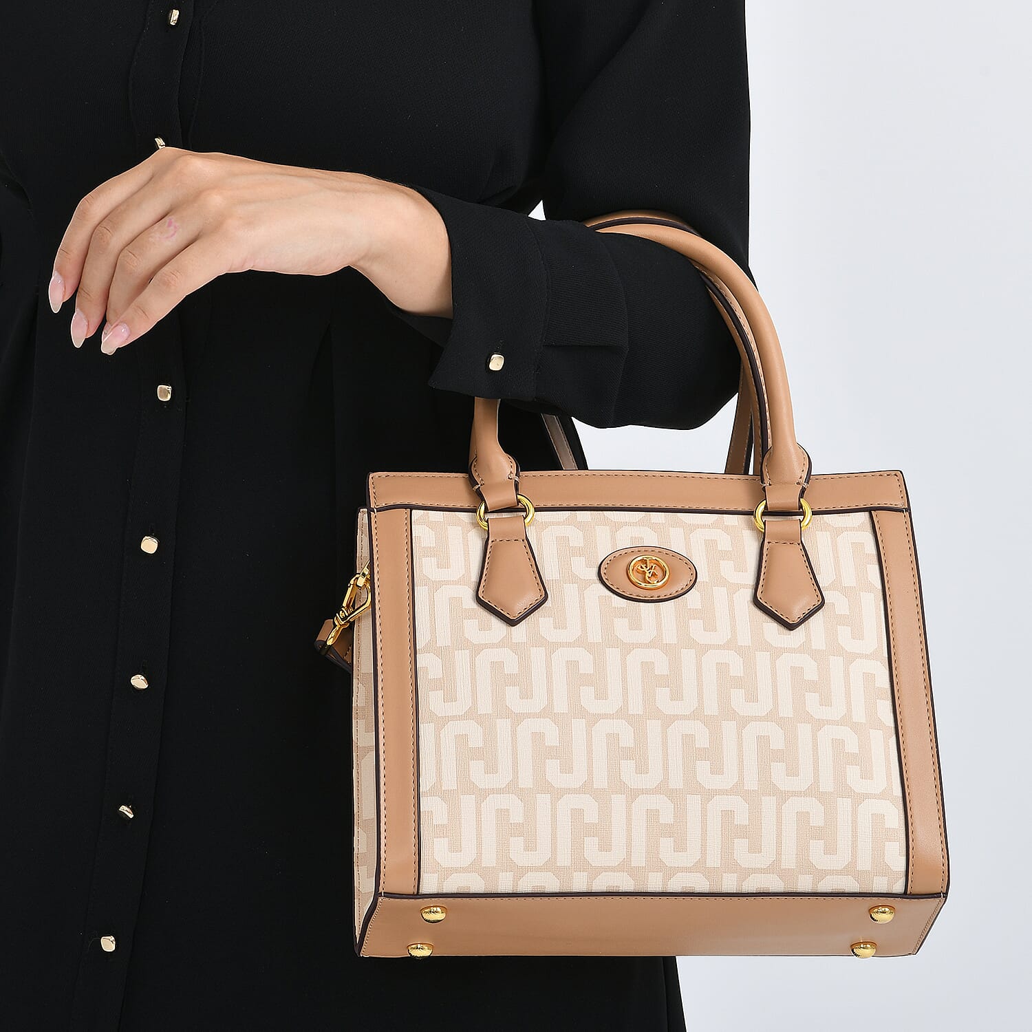 JVC Milano Monogram Mini Tote with Top Handles - Ivory &amp; Brown 8231335 4