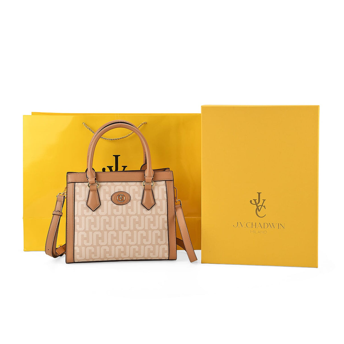 JVC Milano Monogram Mini Tote with Top Handles - Ivory &amp; Brown 8231335 8