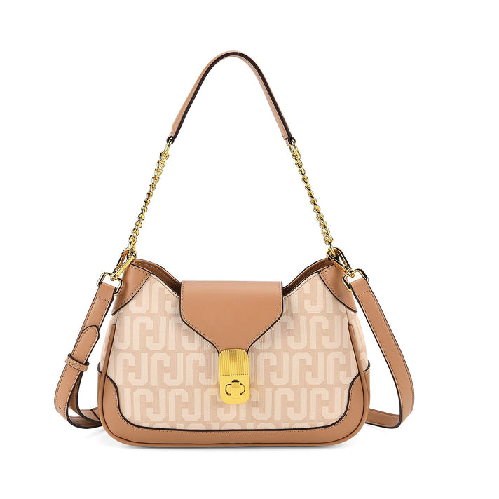 JVC- Milano Style Structured Saddle Bag with Flap Lock &amp; Shoulder Strap (100 cm) - Ivory &amp; Brown 8231297 1