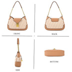 JVC- Milano Style Structured Saddle Bag with Flap Lock & Shoulder Strap (100 cm) - Ivory & Brown