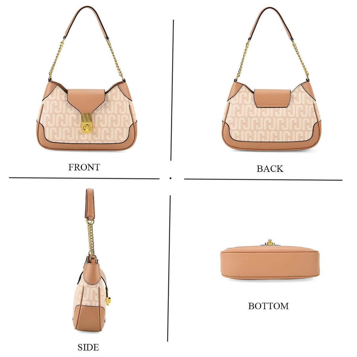 JVC- Milano Style Structured Saddle Bag with Flap Lock &amp; Shoulder Strap (100 cm) - Ivory &amp; Brown 8231297 5