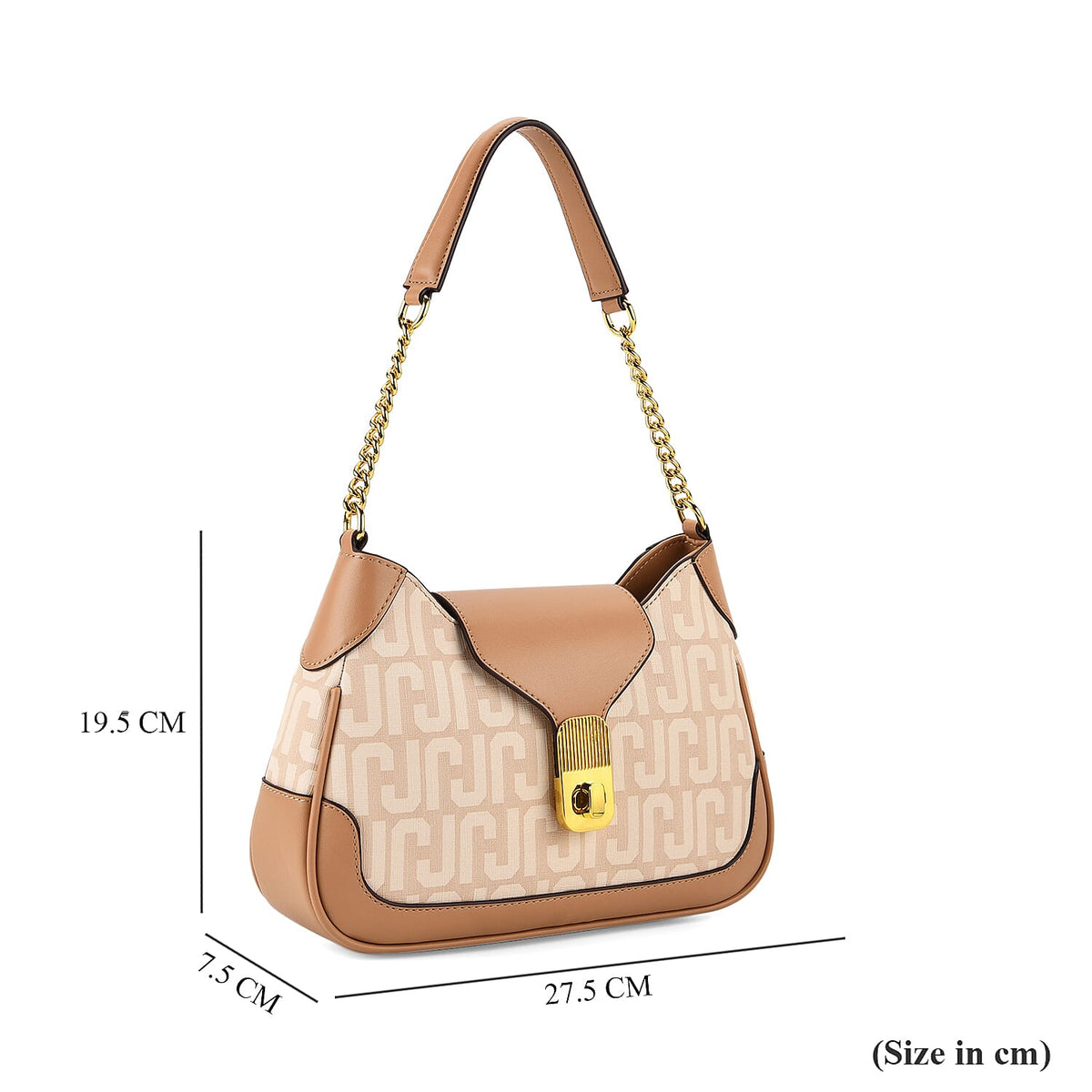 JVC- Milano Style Structured Saddle Bag with Flap Lock &amp; Shoulder Strap (100 cm) - Ivory &amp; Brown 8231297 7