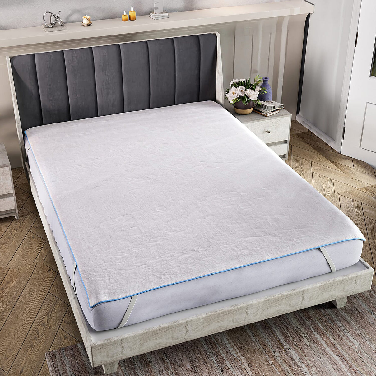 Homesmart Cooling Jacquard Waterproof Mattress Protector with Anchor Band Fit (135x190cm) - White 8047191 2