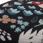 Jacquard Woven Floral Printed Throw with Fringes (Size 150x126Cm) - Black, Sky Blue and Multi