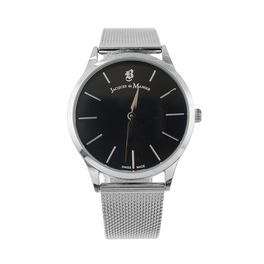Jacques Du Manoir Emotion Swiss Movement Black Dial Water Resistant Watch with Milanese Bracelet Strap in Stainless Steel