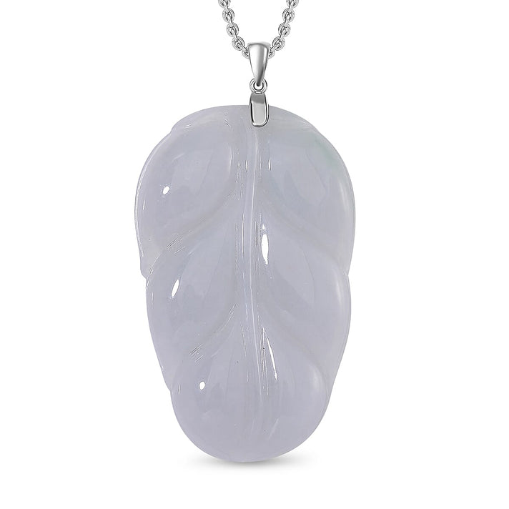 Jade Carved Leaf Pendant with Chain (Size 20) in Rhodium Overlay Sterling Silver  80.00  Ct. 4317343 1